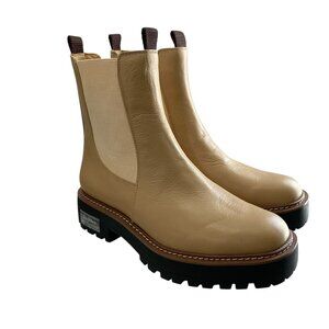 Sam Edelman Wellington Lug Sole Chelsea Boots Womens Sesame Leather 8.5 Khaki
